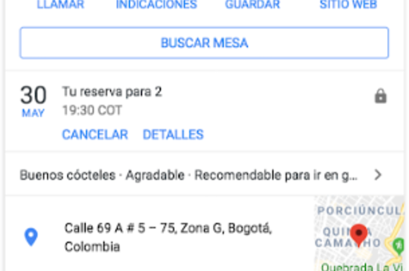 Google ya permite reservar restaurantes colombianos 